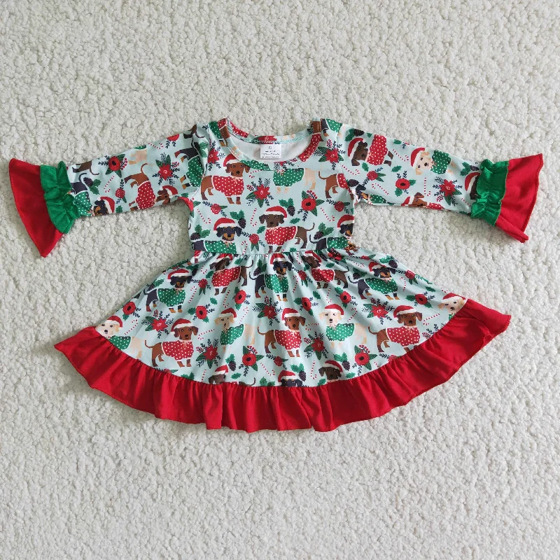 Christmas dogs red green dress