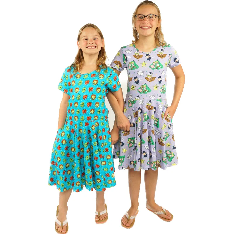 Dinosaurs Polka Dots Kids Twirl Dress [FINAL SALE]