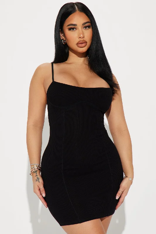 Jacie Ribbed Mini Dress - Black