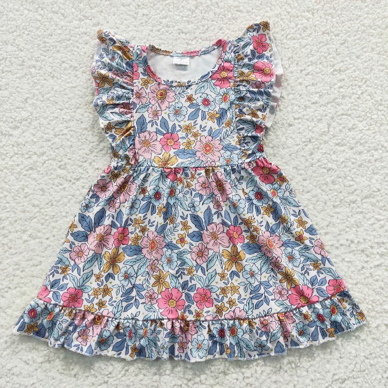 kids blue floral dress GSD0363