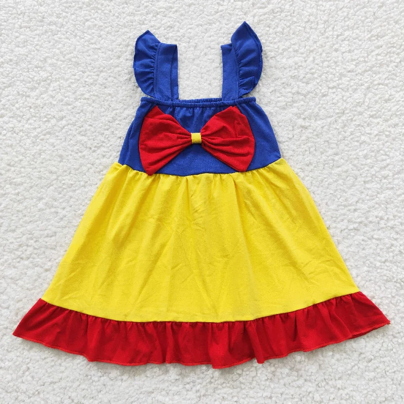 kids yellow blue patchwork princess dress GSD0343