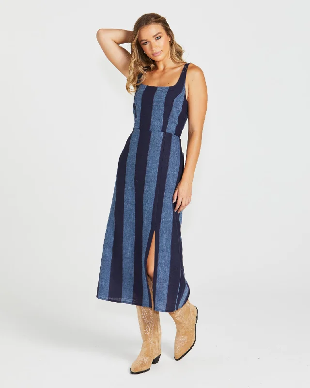 Sass Cailee Midi Dress Navy Stripe