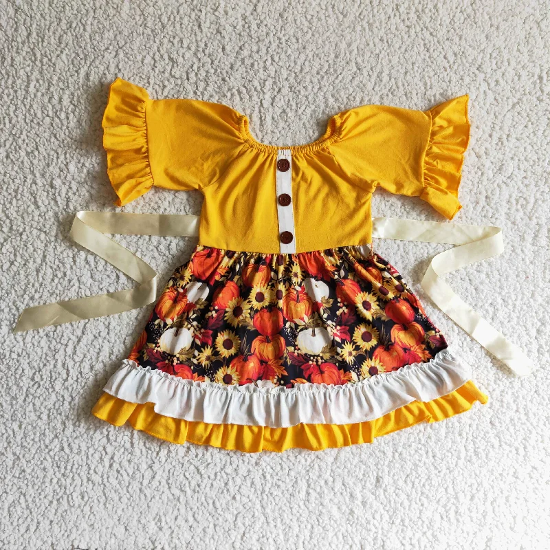 sunflower Pumpkin ruffle sleeve dress