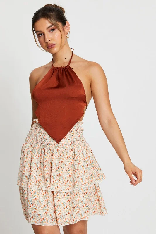 Print Ruffle Skater Skirt