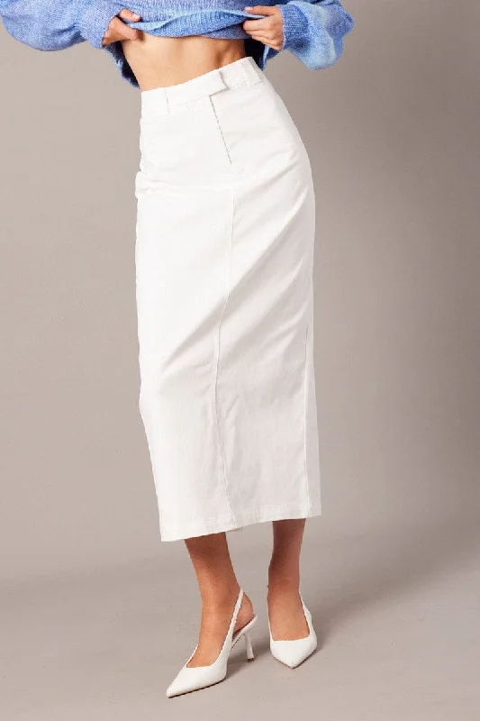 White Tailored Skirt Midi Mid Rise